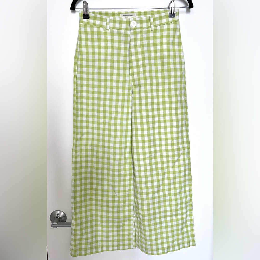 Urban Outfitters Green & White Gingham Cropped Wide-Leg Pants